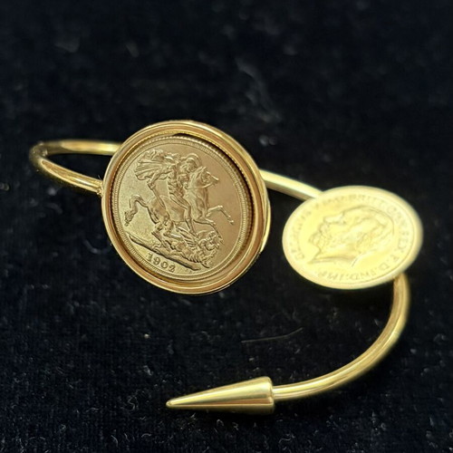 Lira bracelet new, steel with 22k gold plating, replica coin