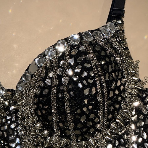 Bustier with crystals and chains, new, black