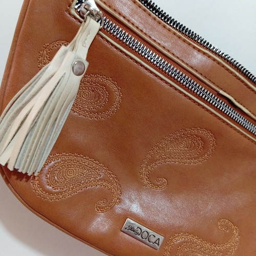 Leather shoulder bag with embossed paisley design, 28.5x15 cm