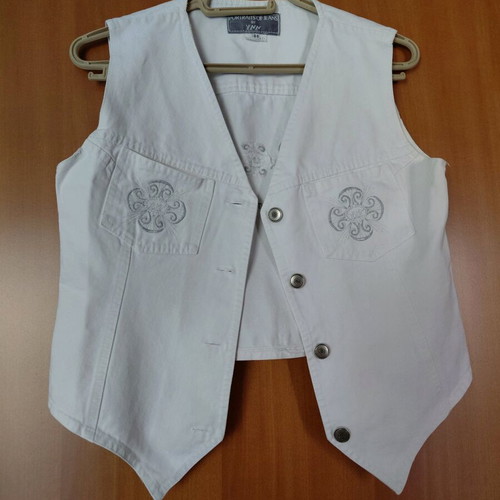 Denim vest like new with silver embroidery, crop, size S