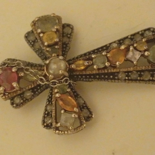 Gold cross 9 carat with pearl and precious stones
