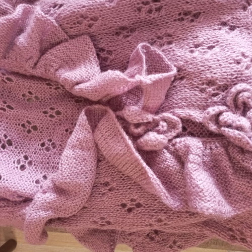 Handmade cardigan used, asymmetrical with ruffles, pink