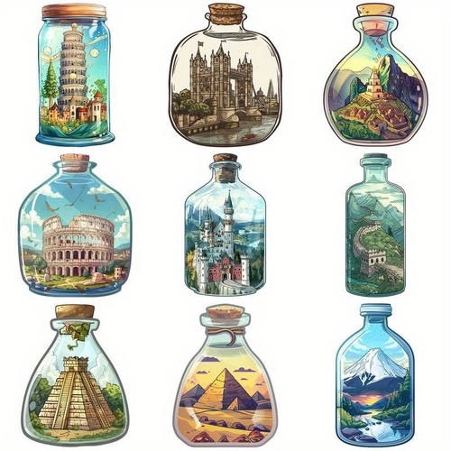 Stickers with world landmarks, set of 50, PVC
