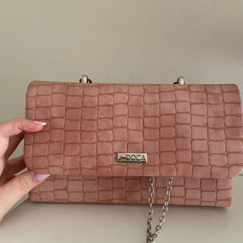 Doca women's clutch bag, salmon with silver details