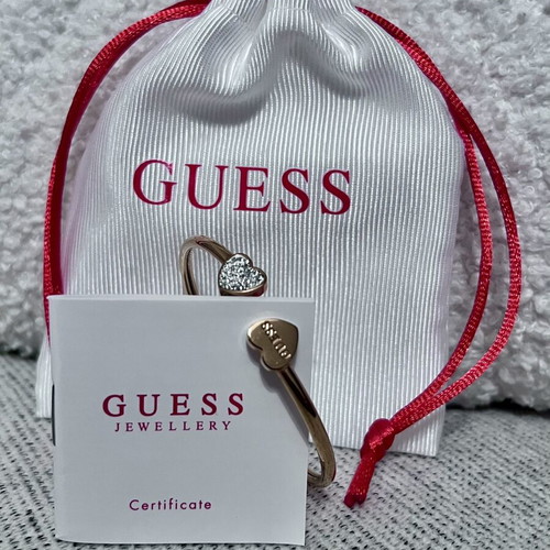 Guess Rose Gold Double Heart Bangle 316L Steel New with Certificate