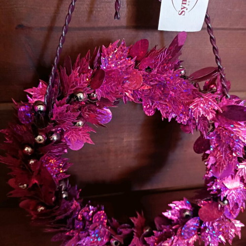 Vintage 90s Christmas decorations set with wreath and fuchsia ball new