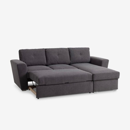 3-seater sofa bed with chaise lounge, dark grey fabric