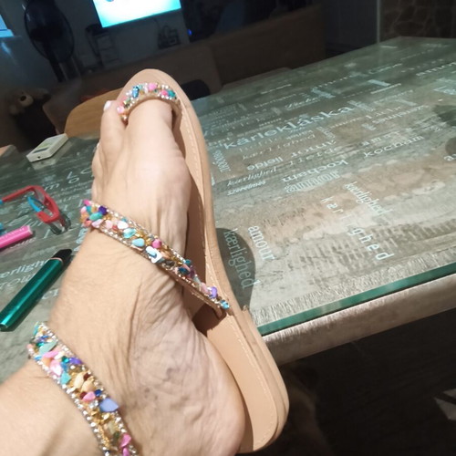 Handmade sandals like new with colorful beads and unique lacing