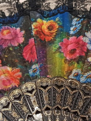 Βεντάλιες με έντονα χρώματα και σχέδιο λουλούδια, νέο σετ 2 τεμαχίων