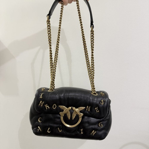 Pinko puff leather shoulder bag crossbody bag used, black