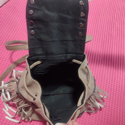 Boho rock backpack with studs and fringes, like new, earth brown