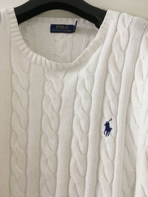 Polo Ralph Lauren cable-knit sweater unisex XXL, white cotton