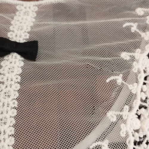 Sleeveless striped dress with tulle and lace back, like new, S/M