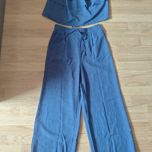 Women's summer set new, blue top with ruffles and wide pants size L