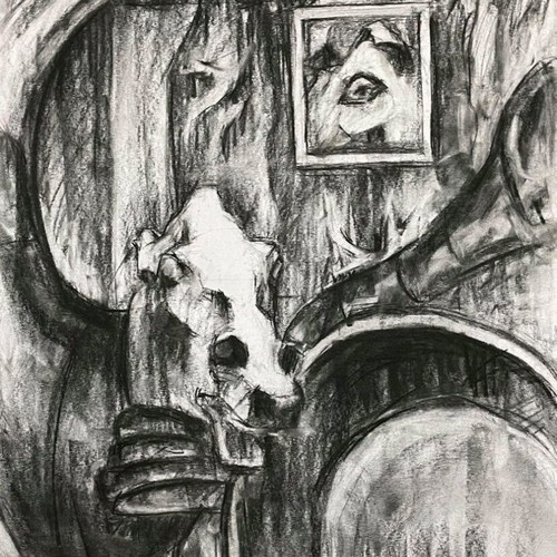 Charcoal drawing composition on paper new, handmade 50x70 cm