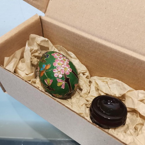 Cloisonne egg vintage decorative used with wooden base