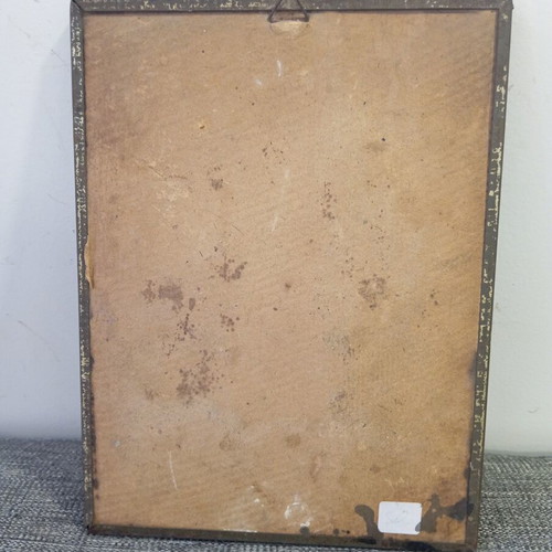 Vintage lithograph in metal frame with glass used