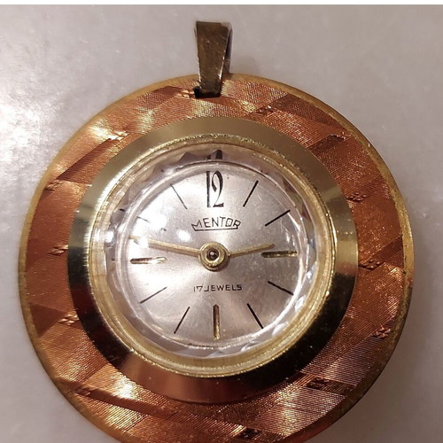 MENTOR ANTIQUE HANGING NECKLACE WATCH WITH 17 JEWELS AND THE AQUARIUS ZODIAC ON THE BACK - FUNCTIONING