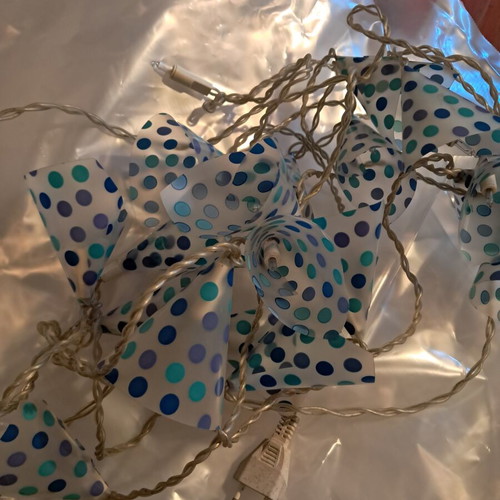 Decorative hanging lights used, blue polka dot