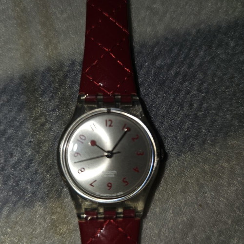 Swatch Strawberry Jam 2003-4 women's watch used, red leather strap