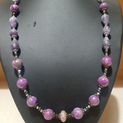 Necklace with purple jasper and matte amethysts new