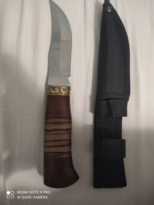 Classic Russian hunting knife stainless steel with wooden handle, 23 cm