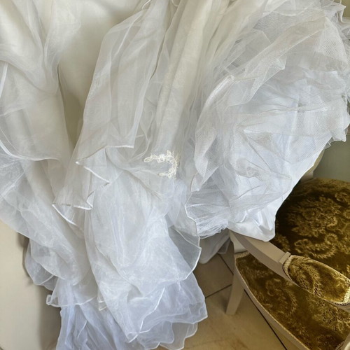 Wedding dress satin with lace and embroidered crystals, like new, size L