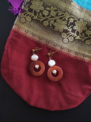 Agate and Freshwater Pearl Drop Earrings new, handmade