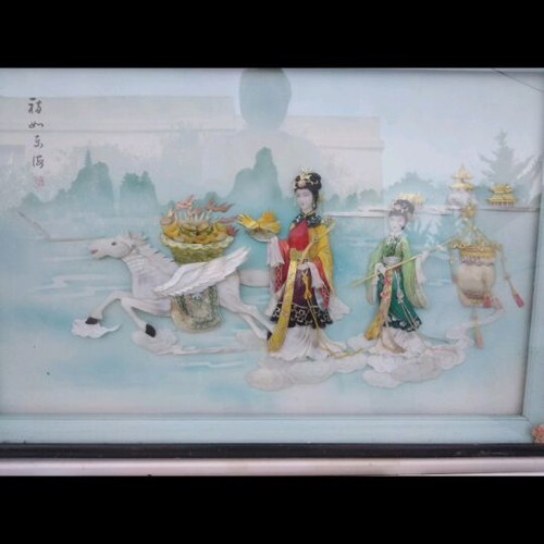 Chinese traditional 3D painting used 90x60 silk with shells