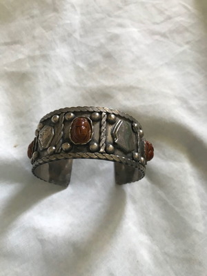 Vintage Egyptian cuff bracelet with pharaoh and scarab, new