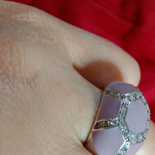 Silver 925 ring like new with purple enamel and pavé crystals