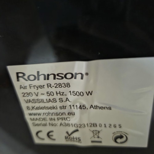 Rohnson Air Fryer with Wi-Fi 5.5lt Black R-2838 like new
