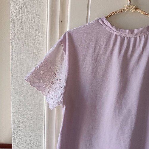 Γυναικεία κοντομάνικη μπλούζα Cento Fashion με δαντέλα ροζ μέγεθος S/M σαν καινούργιο