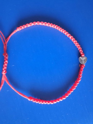 Macrame bracelet with heart, like new, red and silver
