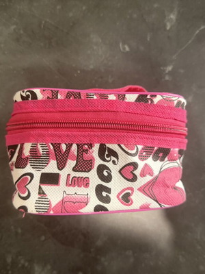 Small toiletry bag used, black and pink