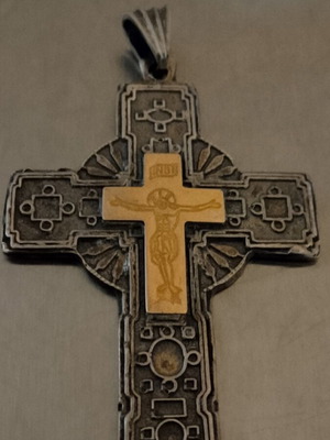 Silver-gold cross 950 and 585 handmade from Mount Athos, like new