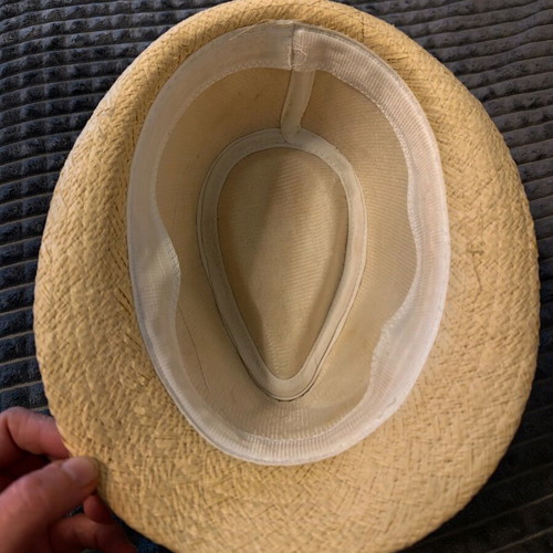 Handmade hat like new, beige with turquoise painting, size S