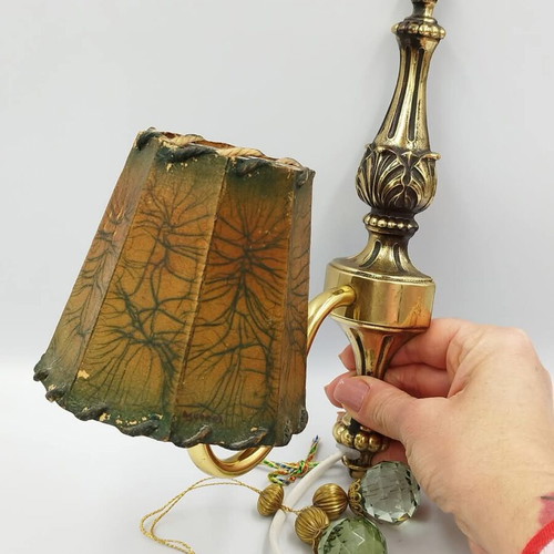 Vintage brass wall lamp used with handmade lampshade