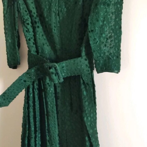 Evening dress refurbished, cypress green, vintage with tulle sleeves