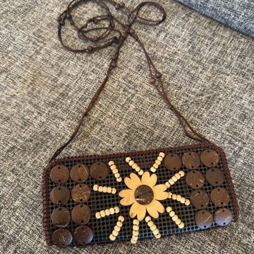 Handmade coconut shoulder bag, brown