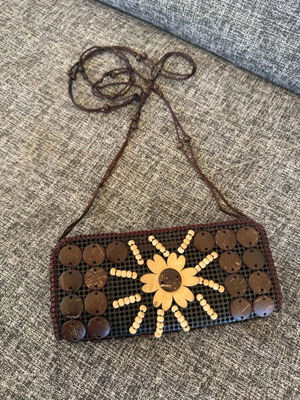 Handmade coconut shoulder bag, brown