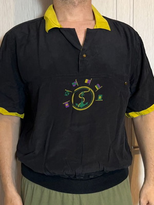 Desiree Polo Vintage 70s men's Large silk black with chest pocket used