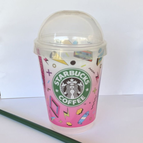 Starbucks Reusable Cold Birthday Cup 473ml like new, retro pink design