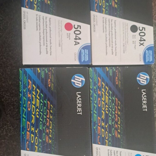 HP toner cartridges new CE250X, CE251A, CE252A, CE253A, CF259XH, E360H11E, E260H11E