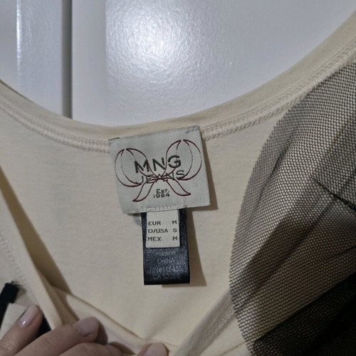 Mango short-sleeve blouse like new, size M/38, black/beige