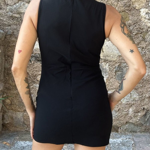 Boohoo black fitted mini dress with built-in shorts, size S
