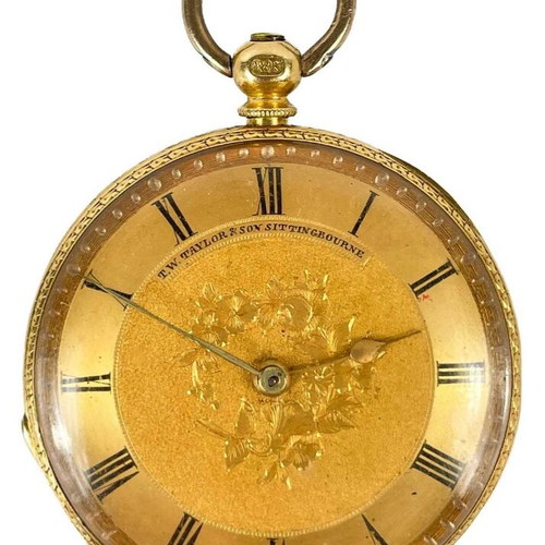 Gold 18 ct Pocket Watch used, solid 18K, 19th century
