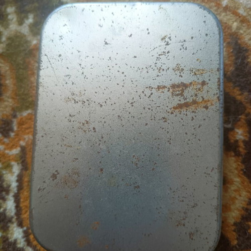 Tin box used with decorative design 12x8x2 cm