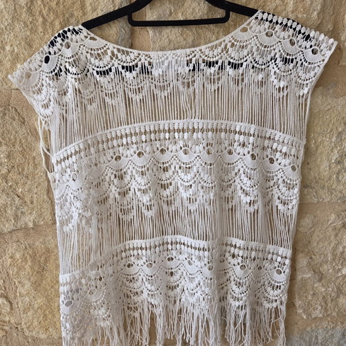 B.young Boho Crochet Lace Fringe Top new, white, size S