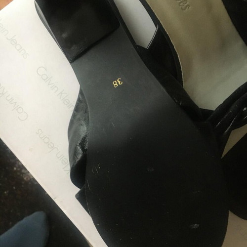 Women's black leather slippers new, size 38.5, 5 cm heel